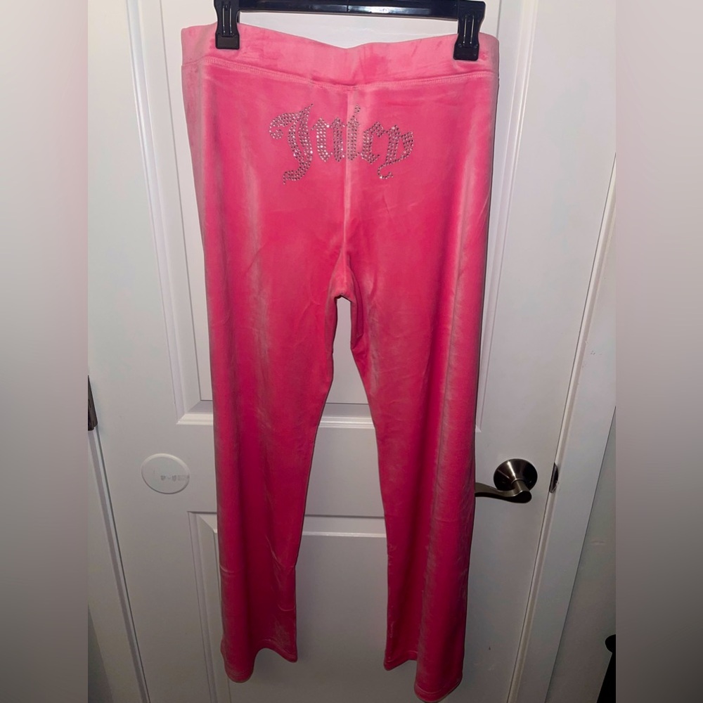 NWT Juicy Couture Women's Velour Track Pant Light Pink Silver Size XL